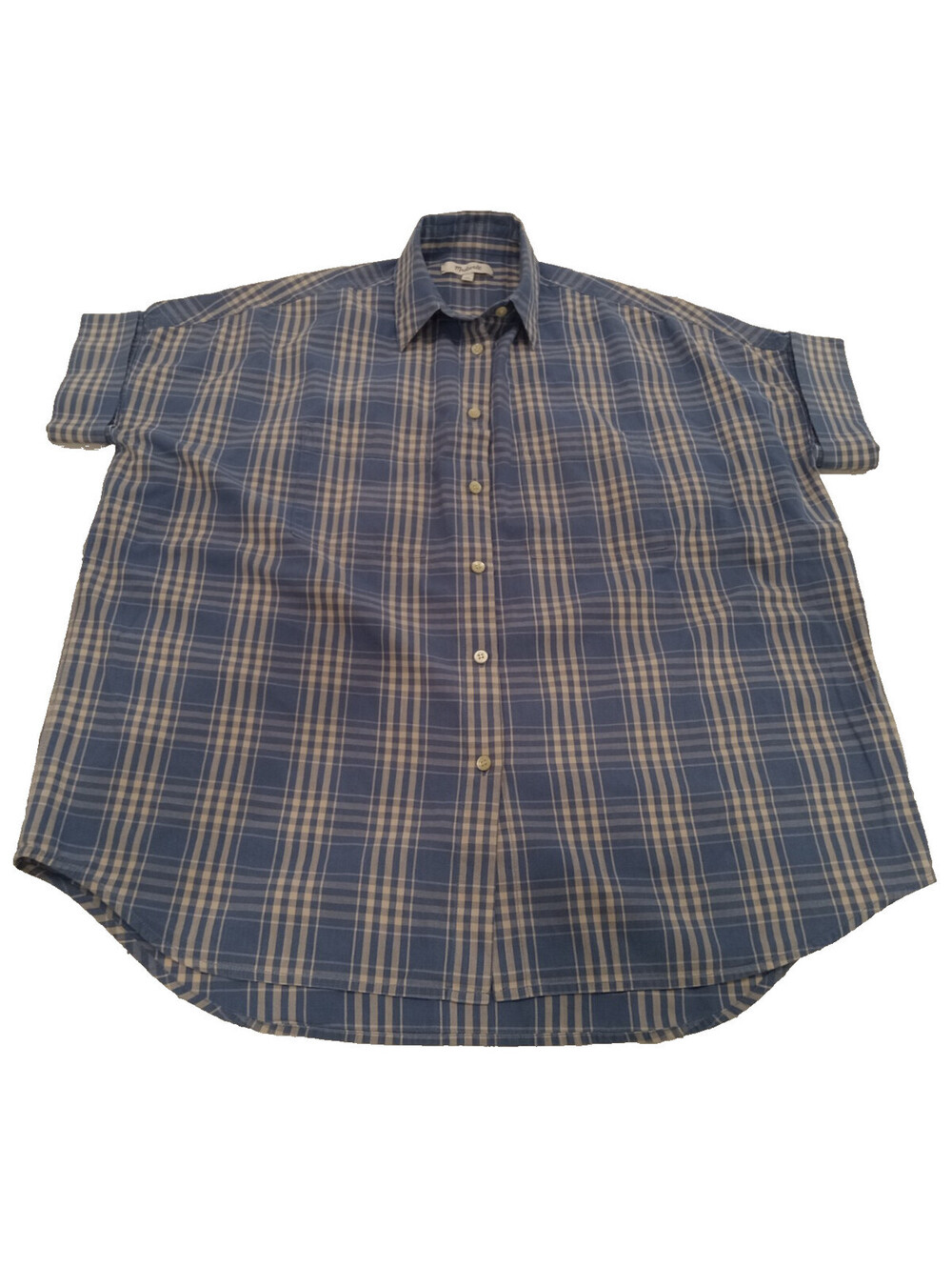 Madewell Central Shirt Womens XS Blue Beige Plaid Cuffed Short Sleeve Button Up